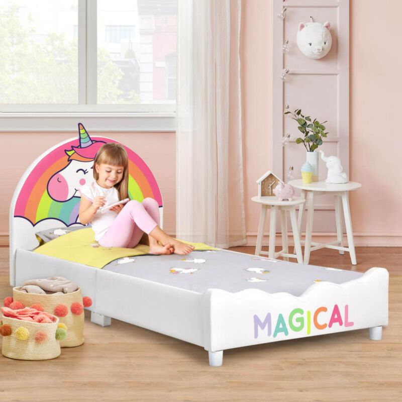 Hivvago Children Twin Size Upholstered  Platform Single Bed