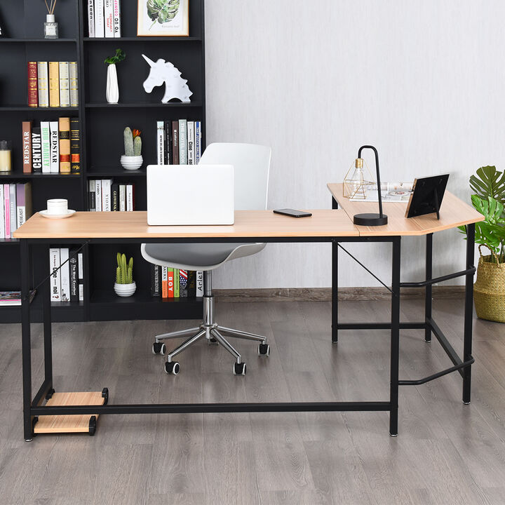 Costway L-Shaped Computer Desk Corner Workstation Study Gaming Table Home Office-Black