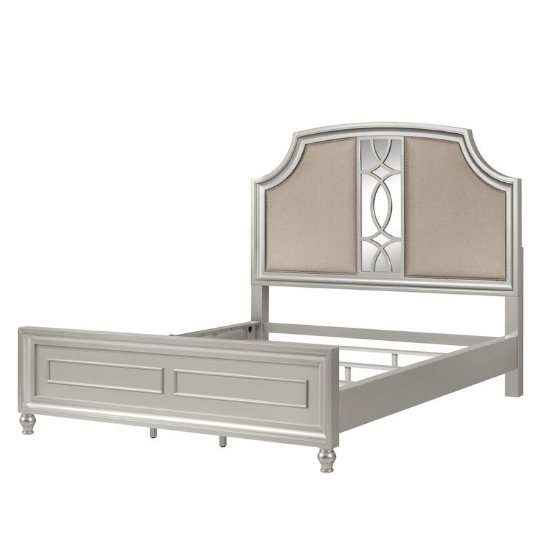 New Classic Furniture Reflections Wood Upholstered California King Bed, Silver