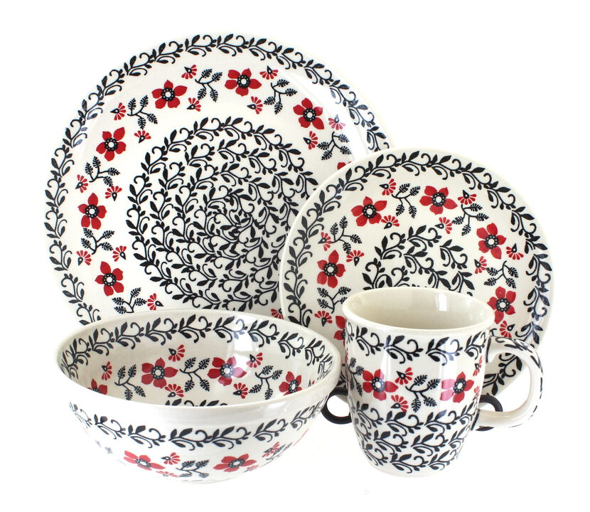 Blue Rose Polish Pottery Scarlett Ivy 4 Piece Place Setting - Service for 1
