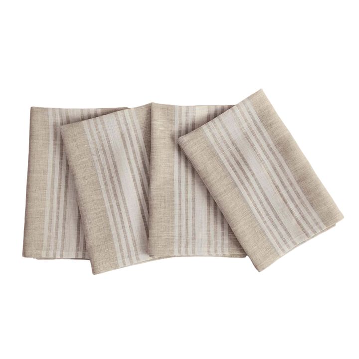 Solino Home 100% Pure Linen Striped Dinner Napkins 20 x 20 Inch Set of 4 | Farmhouse