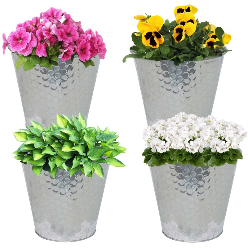 Sunnydaze Set of 4 Steel Buckets with Hexagon Pattern