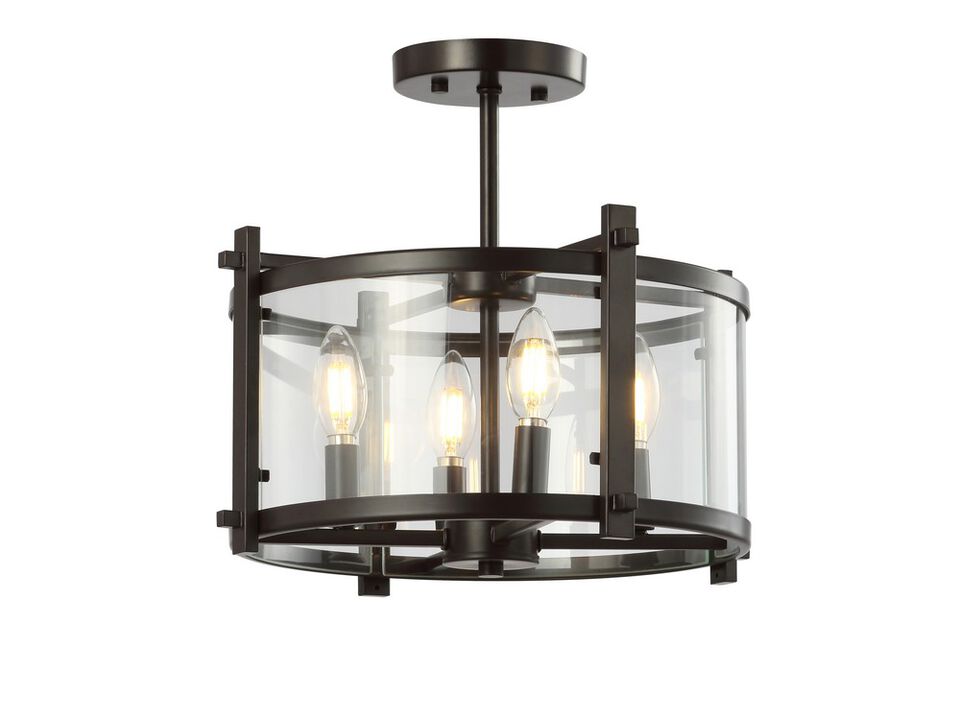 Hampdon Iron/Glass Modern Drum LED Flush Mount