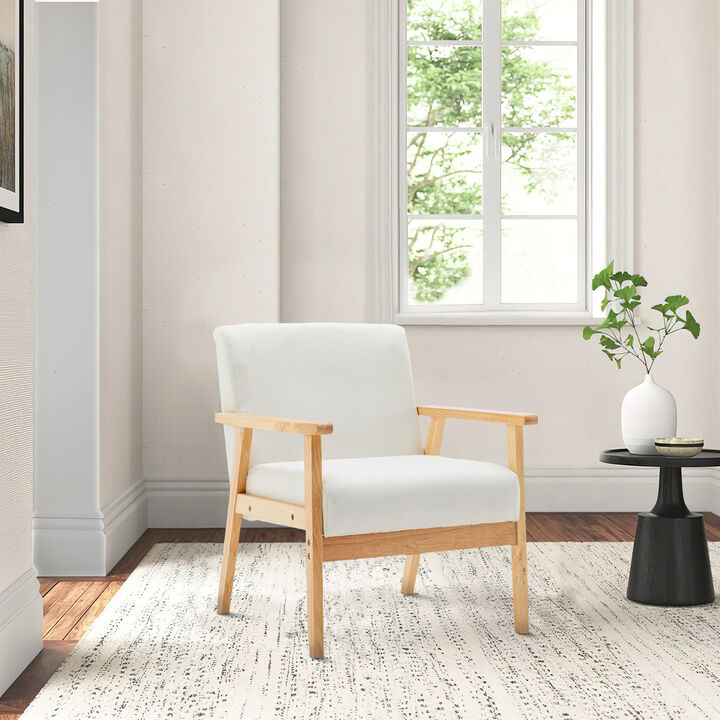 Colin 26 Inch Modern Chair, Padded Cushions, Wood Arms and Legs, Beige-Benzara