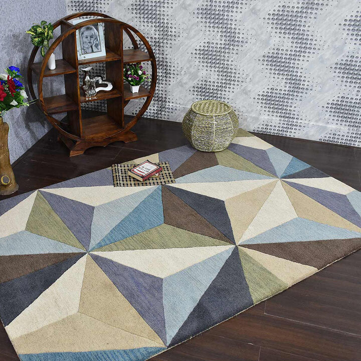 RUGSOTIC CARPETS HAND TUFTED WOOL ECO-FRIENDLY AREA RUGS  - 8'x10', Rectangle Shape, Multicolor, Geometric Modern Design, High Pile Handmade Anti Skid Area Rugs for Living Room, Bed Room (K00548)