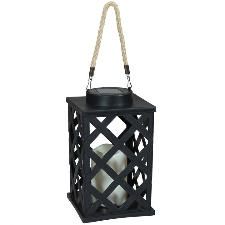 Sunnydaze 9" Modern Crosshatch Solar Lantern with LED Candle