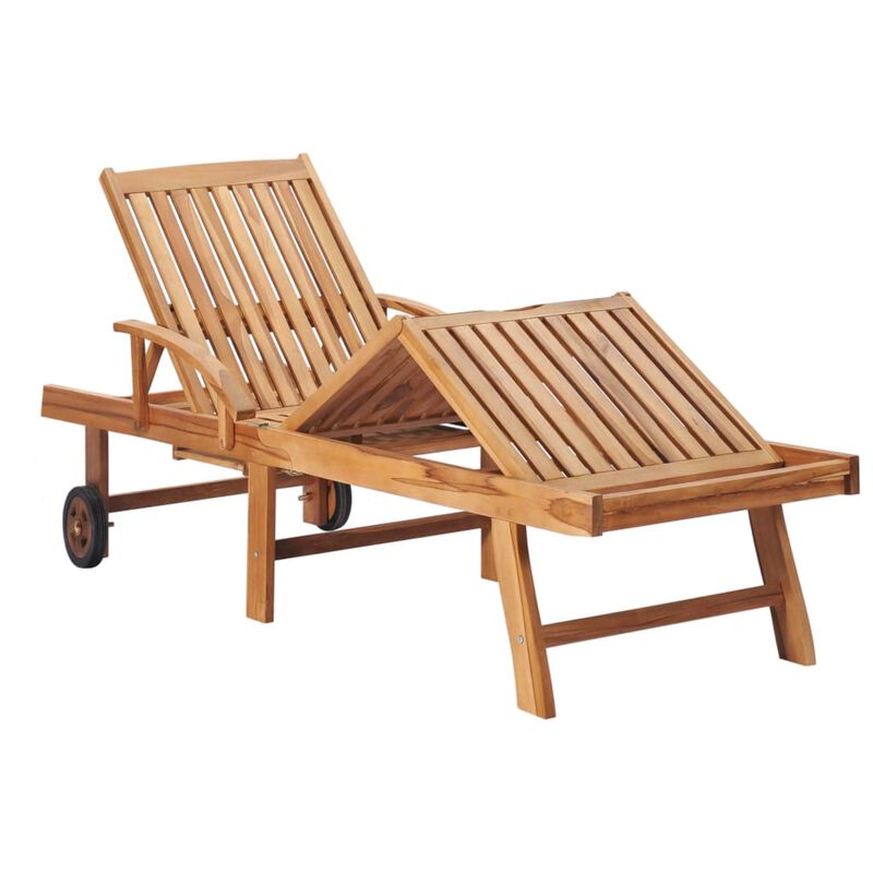 vidaXL Sun Lounger with Black Cushion Solid Teak Wood
