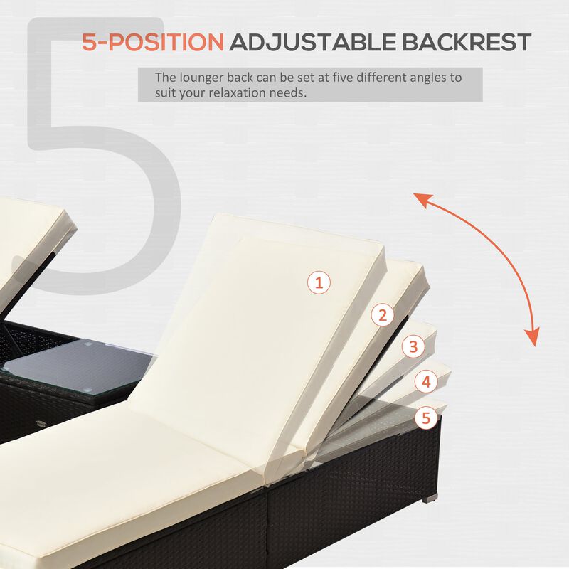 Poolside Relaxation Set: Cream Adjustable Lounge Chairs Duo with Table