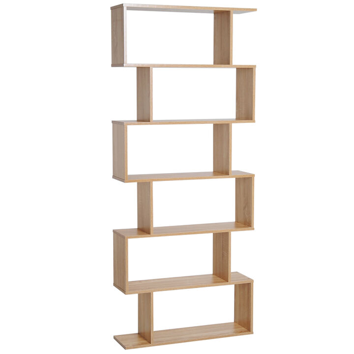 HOMCOM 75"H Bookcase 6 Shelf S-Shaped Bookshelf Storage Display Stand Organizer