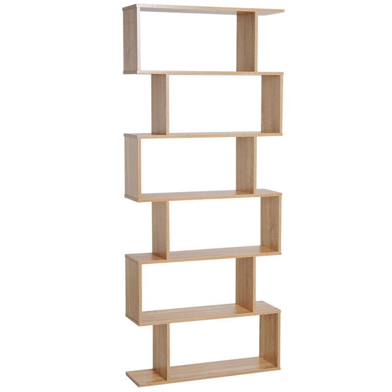 HOMCOM 75"H Bookcase 6 Shelf S-Shaped Bookshelf Storage Display Stand Organizer