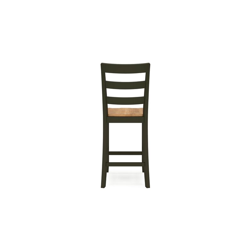 Gasy Counter Height Chair Set of 2, Dark Green Solid Wood, Brown Seat - Benzara
