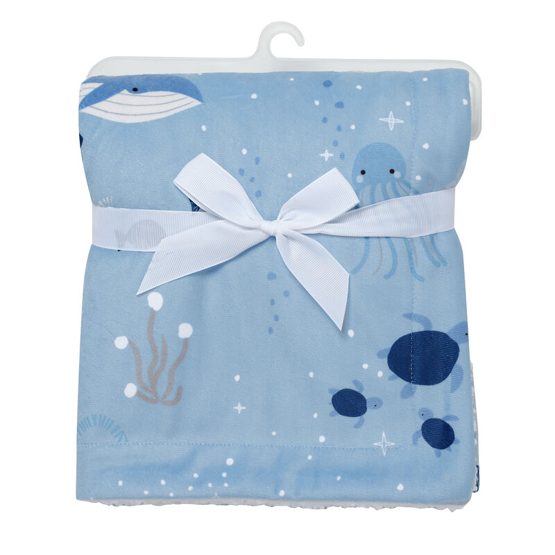 Lambs & Ivy Bubbles & Squirt Blue Ocean/Aquatic Whale Soft Fleece Baby Blanket