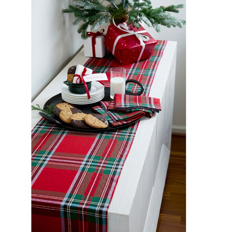 Solino Home 100% Pure Linen Table Runner Madras Holiday Plaid for Spring & Easter
