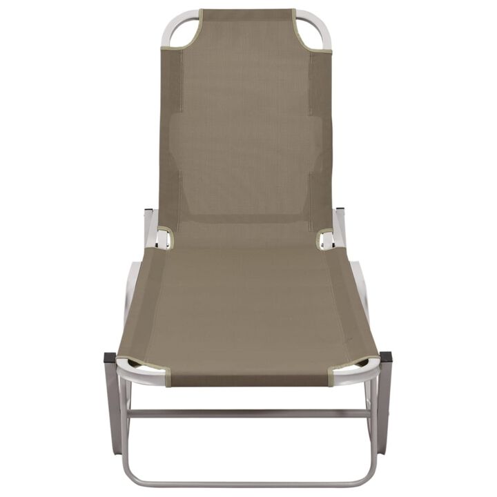vidaXL Outdoor Sun Lounger - Aluminum and Textilene Construction, Adjustable Reclining Positions, Taupe and Silver, Ideal for Beach Camping and Garden Leisure, Assembly Required