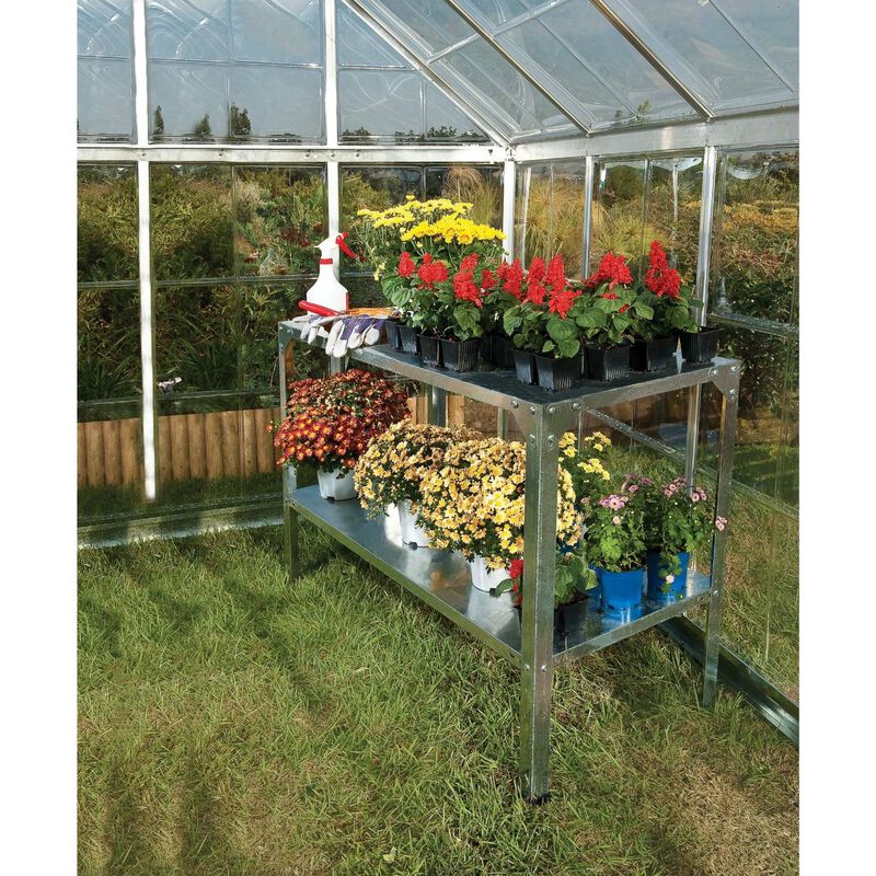 QuikFurn Outdoor Metal Shelving Unit Garden Potting Bench in Sturdy Galvanized Steel