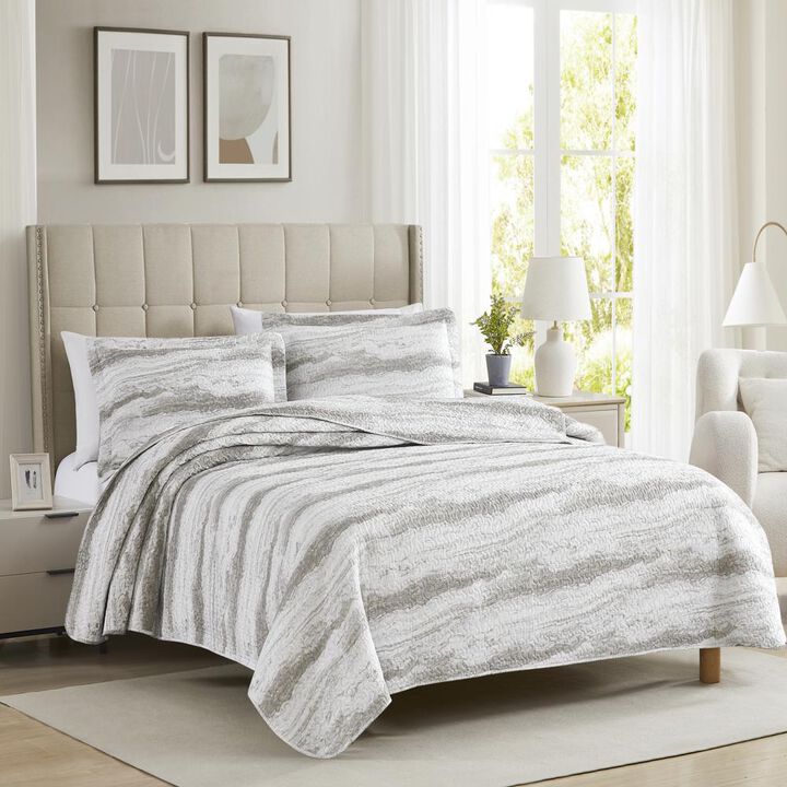 RT Designers Collection Bonaire Tan Marble 3-Pieces Pinsonic Quilt Set King Beige