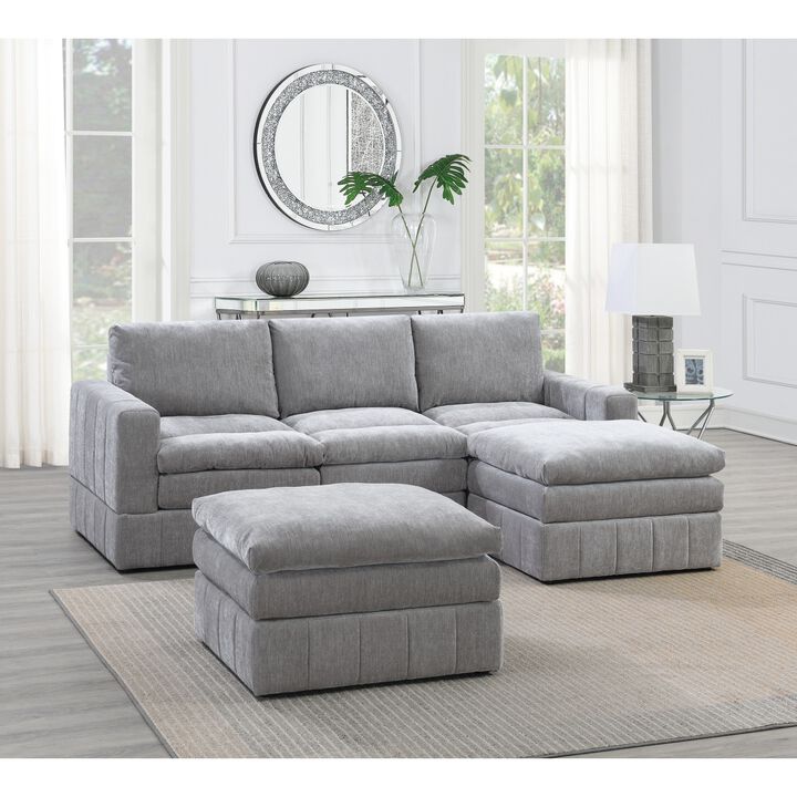 Contemporary 5 Piece Modular Sectional Set in Granite Morgan Fabric