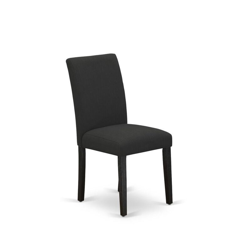 East West Furniture ABP4T55 - Set of 2 - Parson Chairs- Upholstered Dining Chairs Includes Wirebrushed Black Wooden Structure with Black Linen Fabric Seat and Simple Back