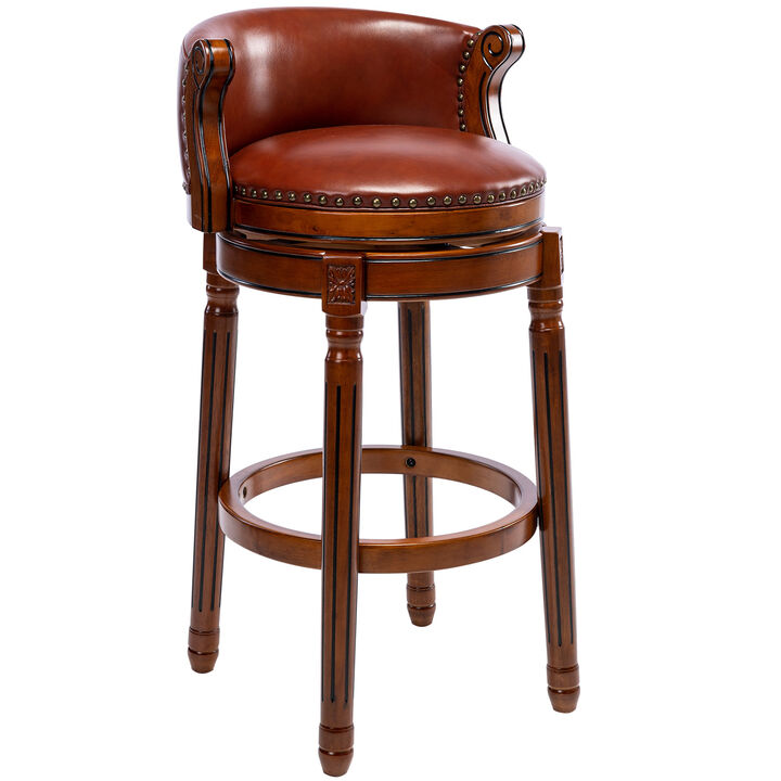 29.5" Swivel Bar Stool with Back, Brown