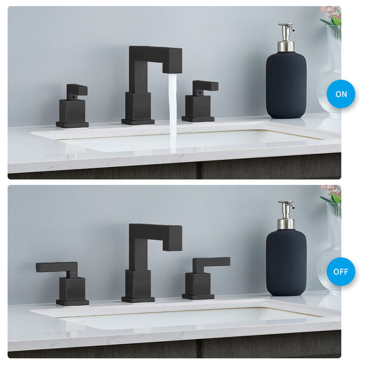Modern Widespread Bathroom Faucet, 3-Hole Waterfall Sink Faucet with Pop-Up Drain Assembly