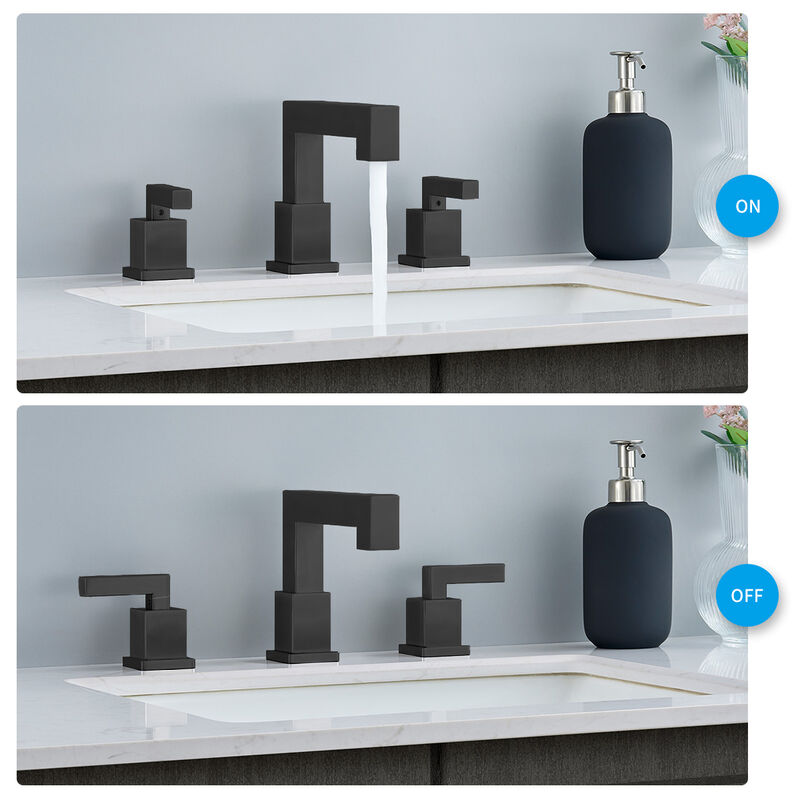 Modern Widespread Bathroom Faucet, 3-Hole Waterfall Sink Faucet with Pop-Up Drain Assembly
