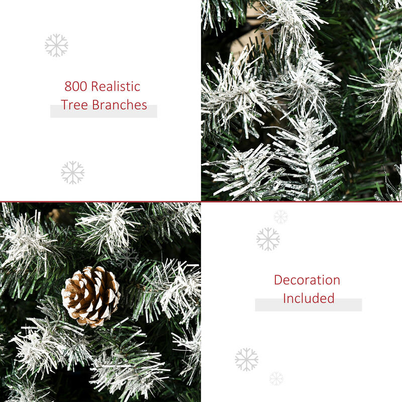 6' Artificial Flocked Christmas Tree Holiday Home Xmas Decoration w/ Pine Cone