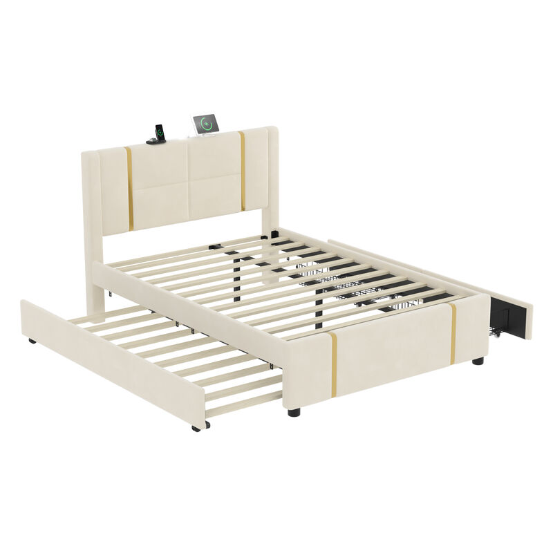 Merax PU Upholstered Platform Bed with Trundle