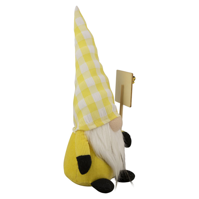 10.25" Yellow Gingham Hat Springtime Gnome with Chalk Board