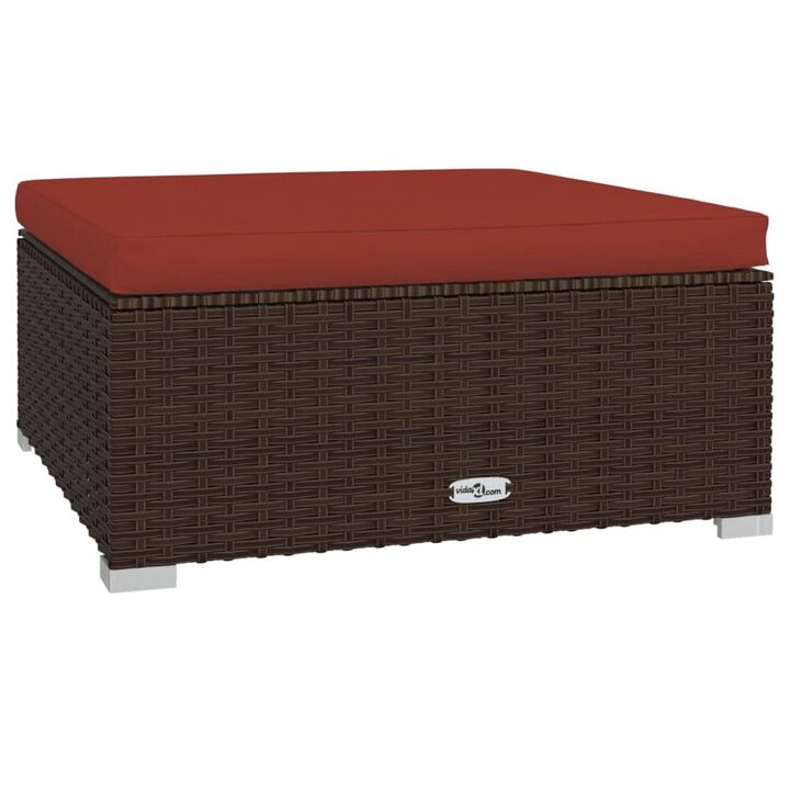 Faye 4pc Outdoor Modular Sofa Set, Brown Poly Rattan and Red Polyester - Benzara