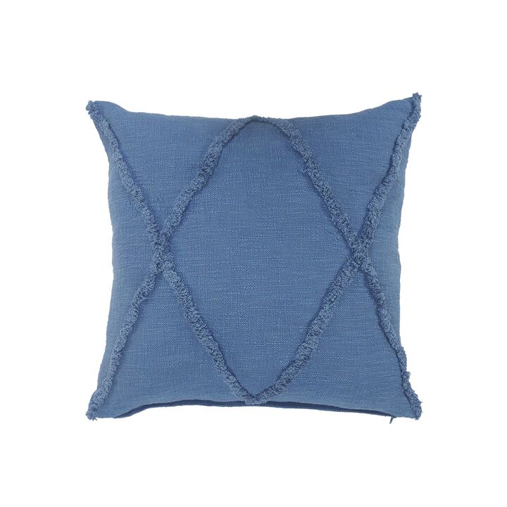 26" Blue Hand Woven Diamond Tufted Square Throw Pillow