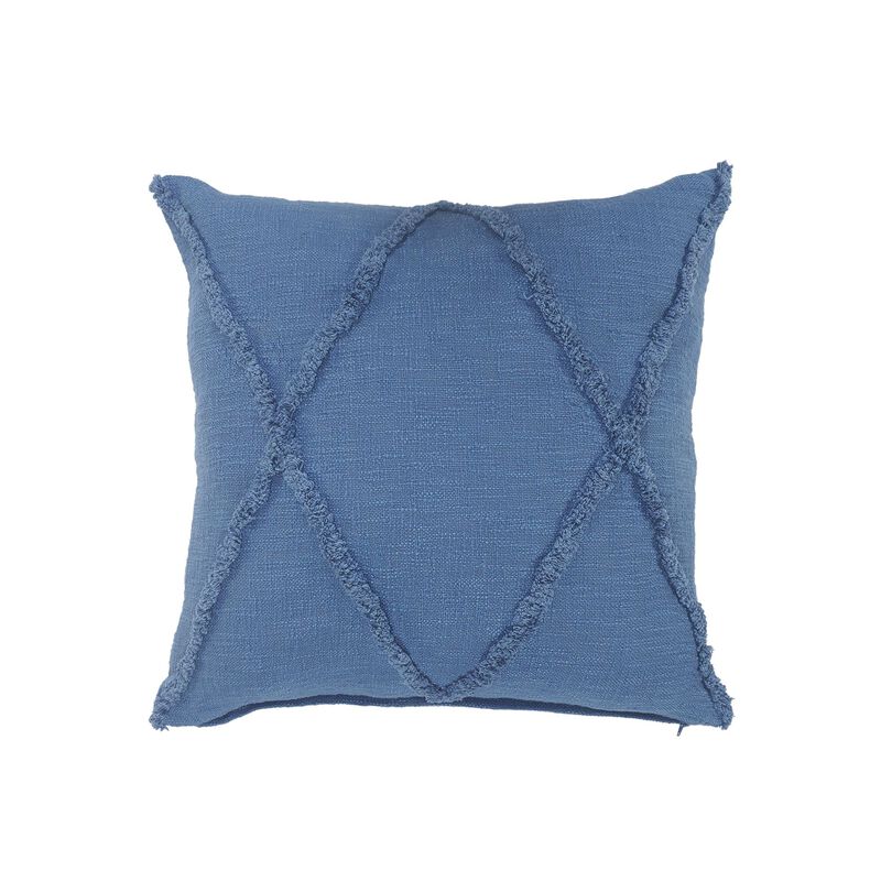 26" Blue Hand Woven Diamond Tufted Square Throw Pillow