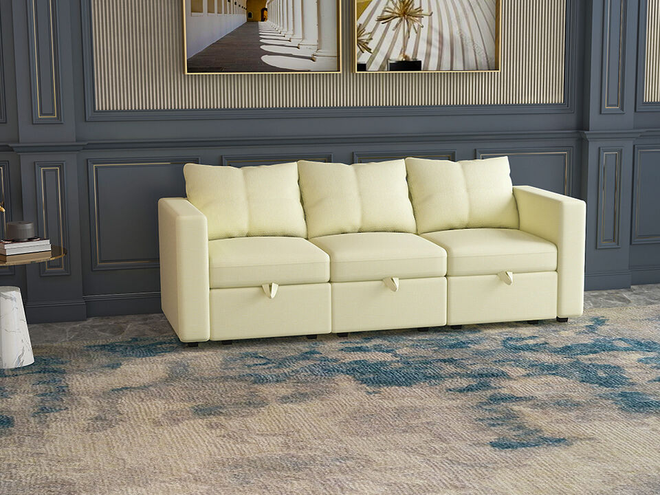 Livelylodge Modular 3-Seat Sofa with Wooden Frame and Pull-Out Bed,  Convertible Sectional Sofa for Living Room, Available in Black, White, and Gray 85" L x 30.5" W x 34" H.