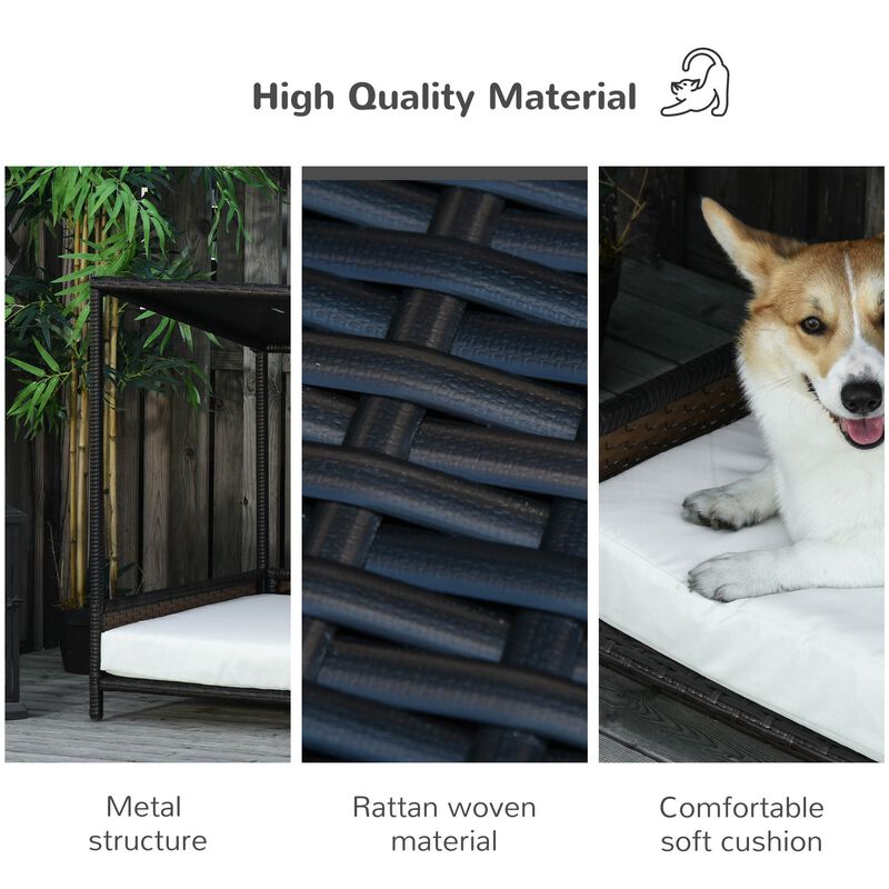 Brown Pet Retreat: Wicker Dog House with Raised Rattan Design
