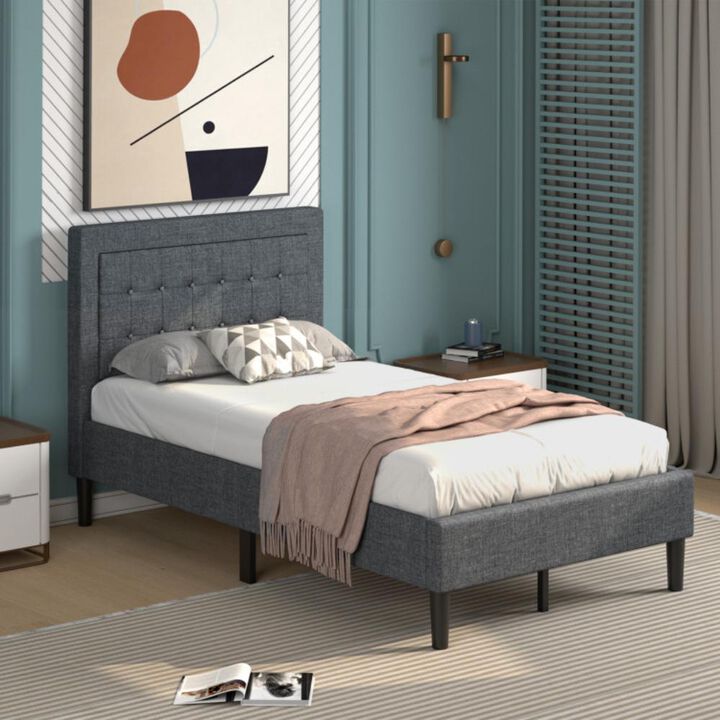 Hivvago Twin Size Upholstered Bed Frame with Button Tufted Headboard