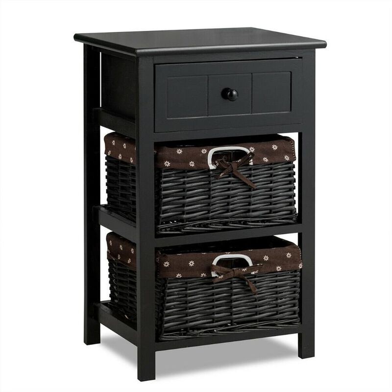 Set of 2 3 Layer 1 Drawer Wood Bedside End Table Nightstands