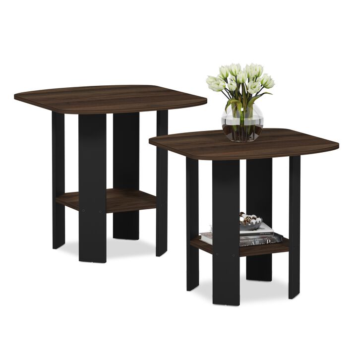 FURINNO Simple Design 2-Pack End Side Table, Columbia Walnut/Black
