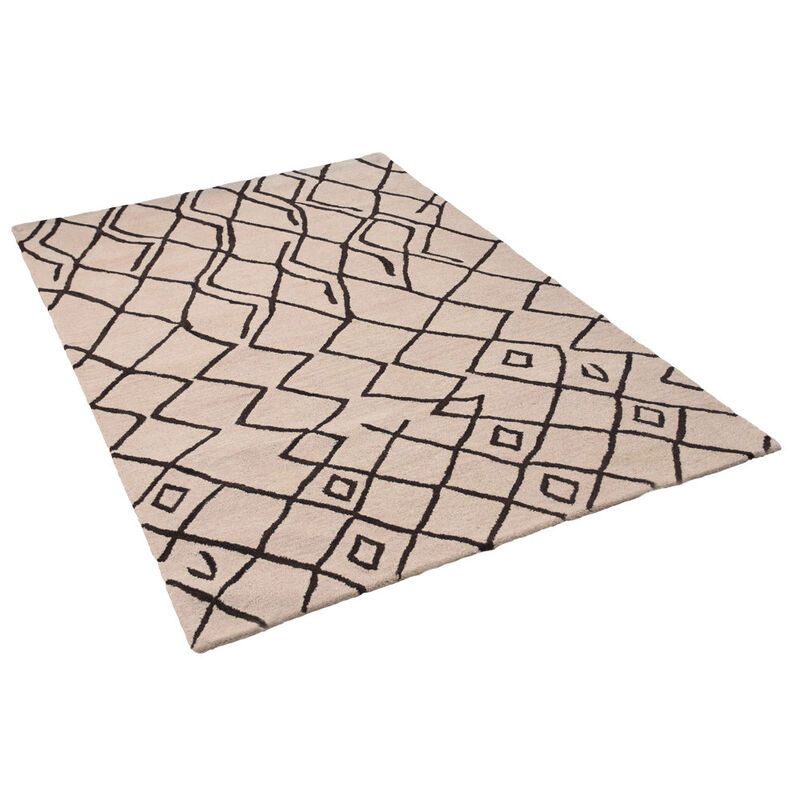 RUGSOTIC CARPETS HAND TUFTED WOOL ECO-FRIENDLY AREA RUGS  - 5'x8', Rectangle Shape, Beige & Brown, Geometric Modern Design, High Pile Handmade Area Rugs for Living Room, Bed Room (K00S11)
