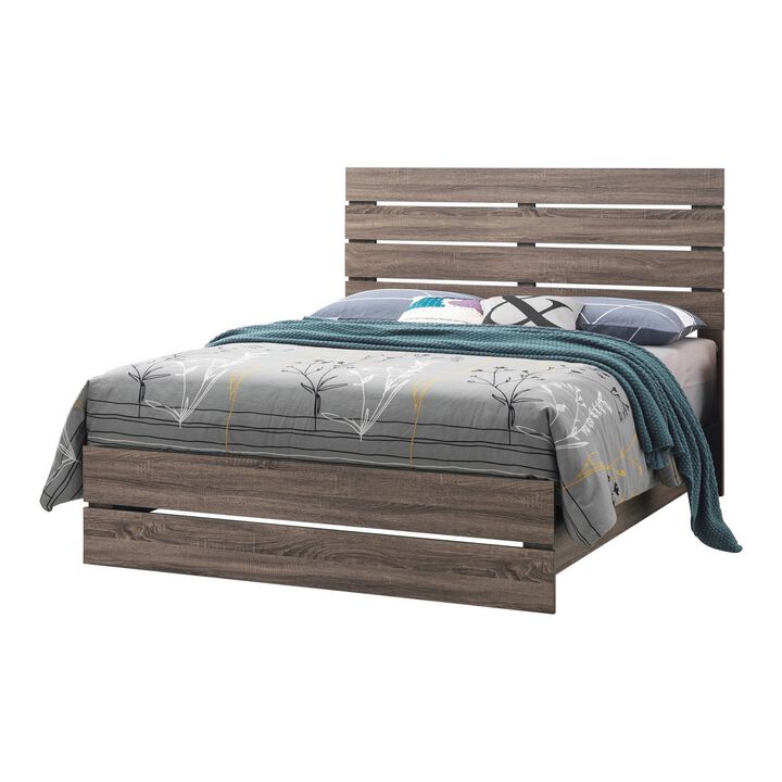 Queen Bed with Panel Headboard and Footboard, Brown-Benzara