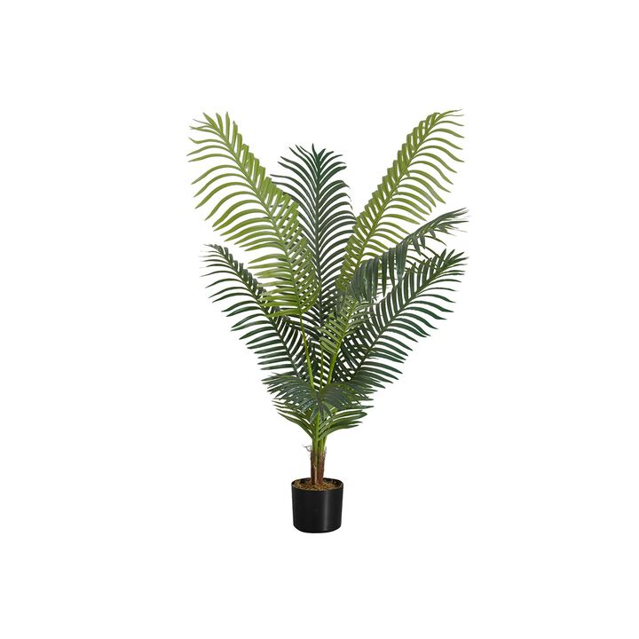 Monarch Specialties I 9537 - Artificial Plant, 47" Tall, Palm Tree, Indoor, Faux, Fake, Floor, Greenery, Potted, Real Touch, Decorative, Green Leaves, Black Pot