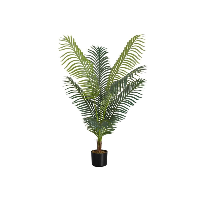 Monarch Specialties I 9537 - Artificial Plant, 47" Tall, Palm Tree, Indoor, Faux, Fake, Floor, Greenery, Potted, Real Touch, Decorative, Green Leaves, Black Pot