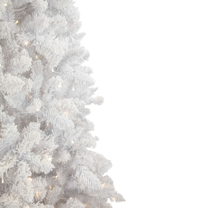 9' Pre-Lit Flocked Norway White Pine Artificial Christmas Tree  Warm White LED Lights