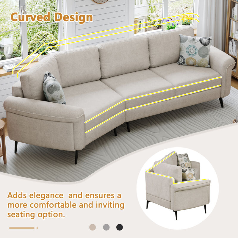 Merax Upholstered 3-seater Sofa Curved Sofa Couch