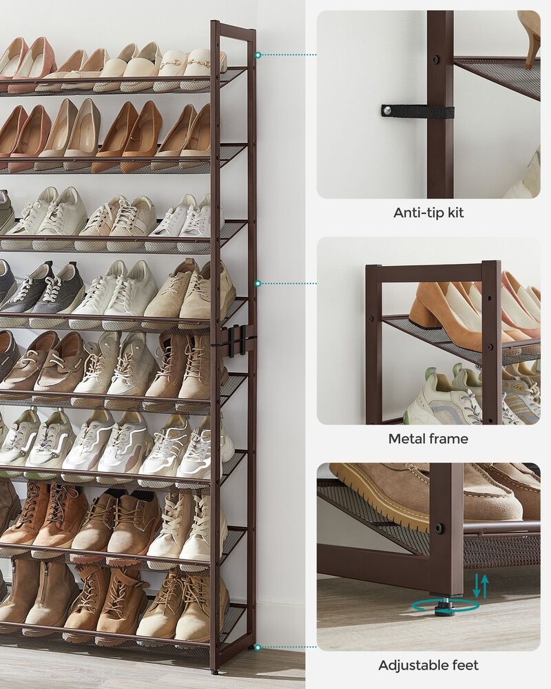 8-Tier Shoe Rack - Set of 2 Stackable 4-Tier Metal Mesh Shoe Organizers for Storage