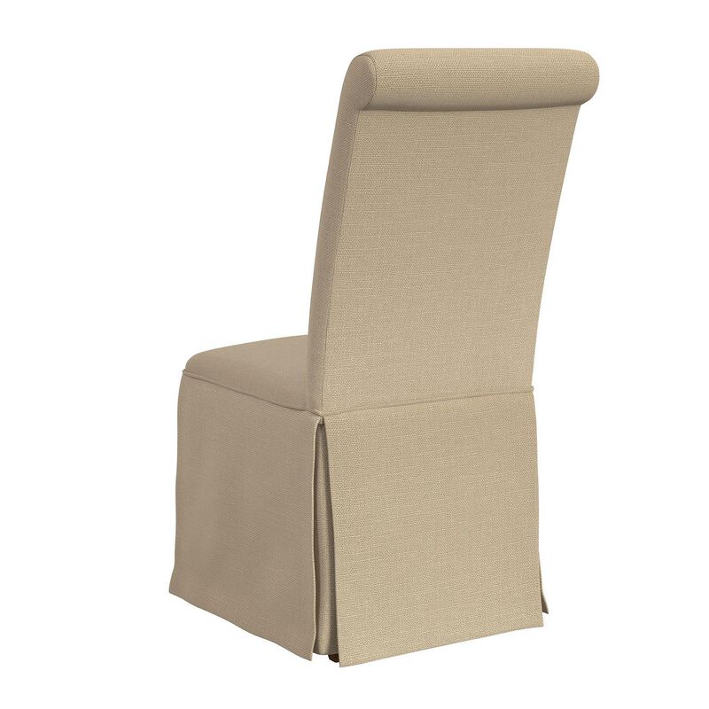 Shaw Dining Chair Set of 2, Tall Rolled Back and Skirted Base, Beige - Benzara