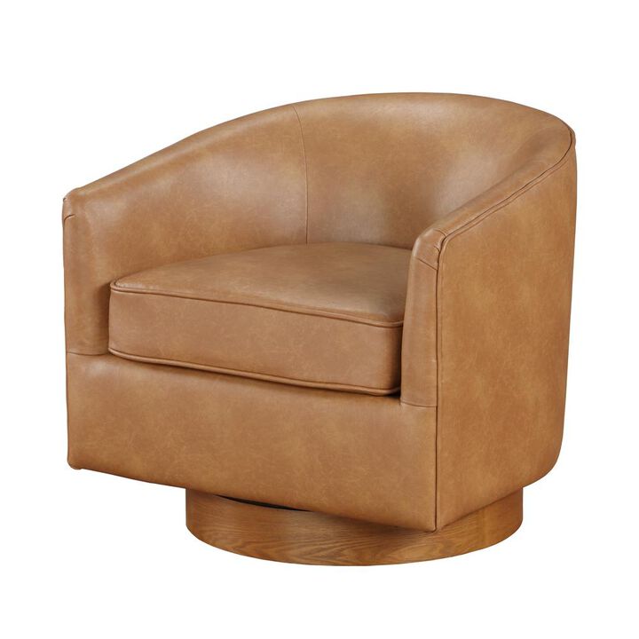 Comfort Pointe Irving Saddle Faux Leather Wood Base Barrel Swivel Chair