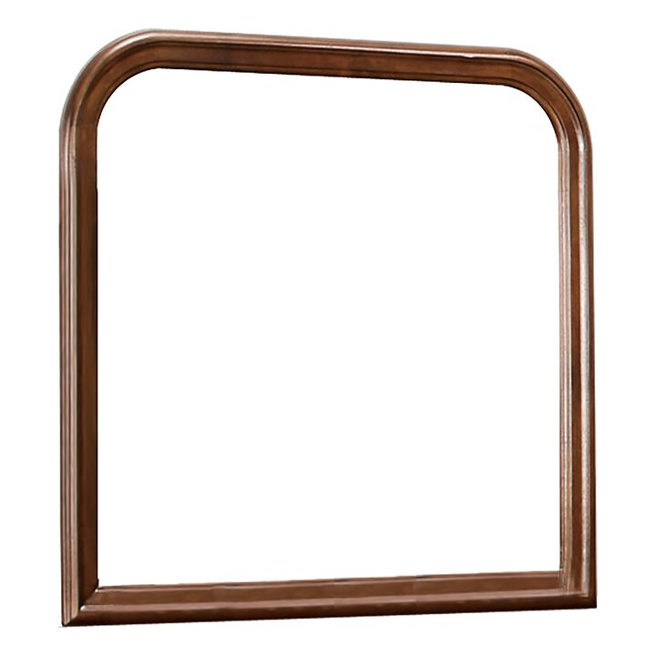 Arched Molded Design Wooden Frame Mirror, Cherry Brown and Silver-Benzara