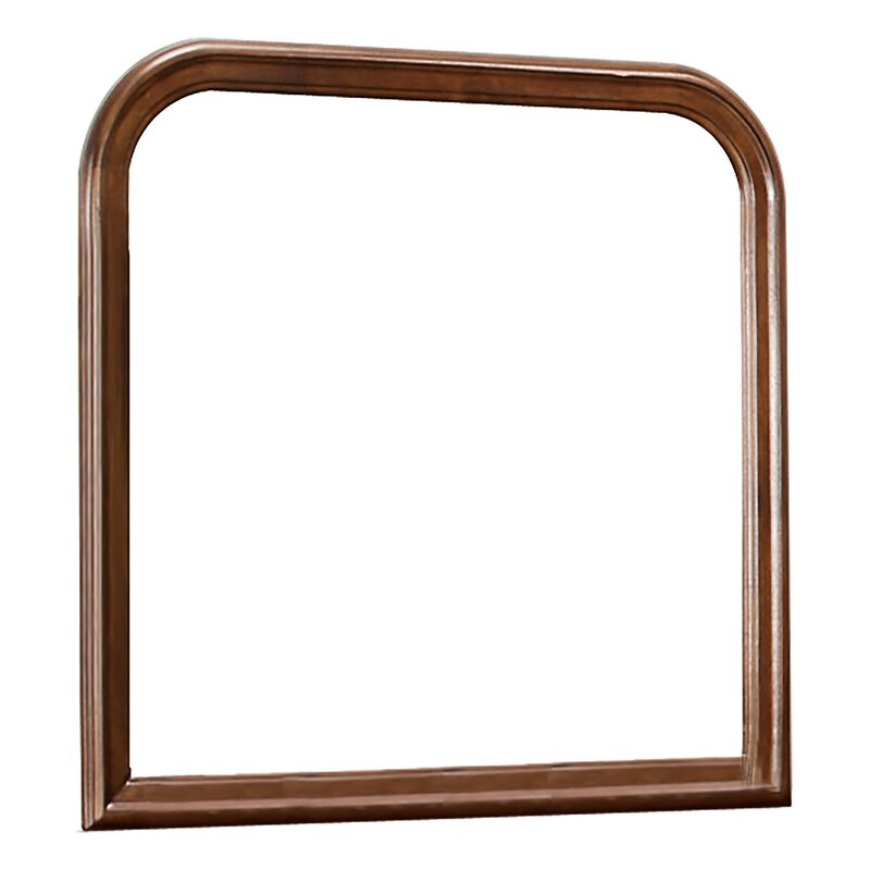 Arched Molded Design Wooden Frame Mirror, Cherry Brown and Silver-Benzara