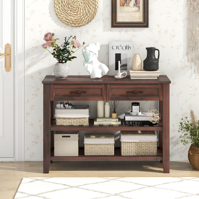 3-Tier Console Table with 2 Drawers for Living Room or Entryway Storage and Decor