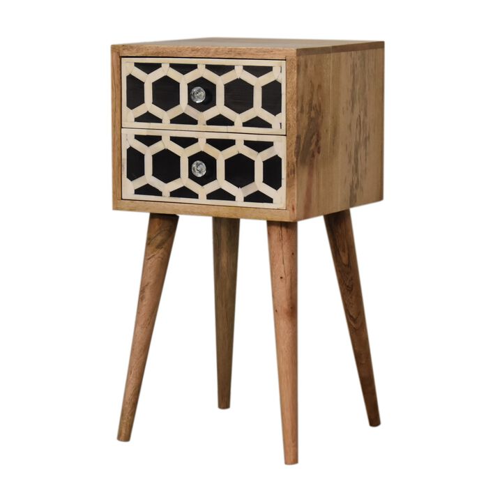 Mini Bone Inlay 2 Drawer Solid Wood NightStand