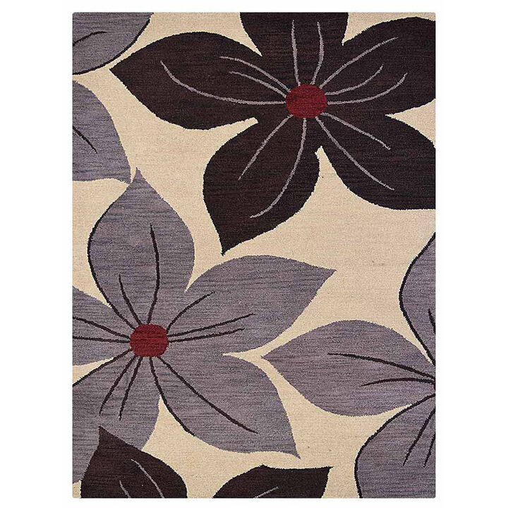 RUGSOTIC CARPETS HAND TUFTED WOOL ECO-FRIENDLY AREA RUGS  - 8'x10', Rectangle Shape, Cream, Floral Modern Design, High Pile Thick Handmade Anti Skid Area Rugs for Living Room, Bed Room (K00926)